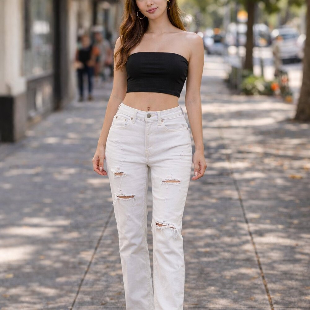 Distressed White Denim Skinny Jeans